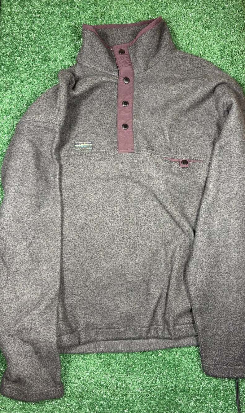 White Sierra Fleece Pullover Size L Gray Snap Neck